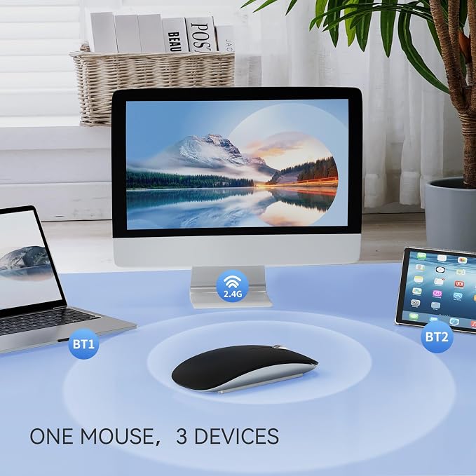 TENMOS M18 Bluetooth Mouse,USB C Rechargeable Wireless Mouse-Matte Black | Tri-Mode BT5.1/5.0+2.4G, Silent, Portable, Battery Level Visible, USB Receiver,Type C Adapter, for Laptop/Macbook/iPad/PC