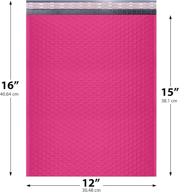 Hot Pink Bubble Mailers 12x15, Poly Padded Envelopes, 100 Pack Bulk | Holds Clothing & Bulk Items, Self-Seal Closure, Cushioned Protection, Water-Resistant Poly, For Small Business Shipping