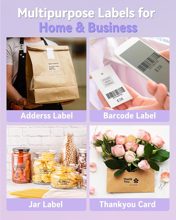 Phomemo Clear Labels 3 Rolls, 1.57"x1.18", for M110/M100/M220/M108, 960 PCS | Transparent Square Labels 40×30mm Thermal Stickers Labels for Kids & School, Barcode, Logo, Business, Home,Organization