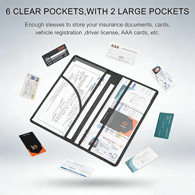 Premium Car Registration & Insurance Card Holder with Magnetic Shut, Vehicle Glove Box Car Organizer - For Documents, Cards, License (Black)