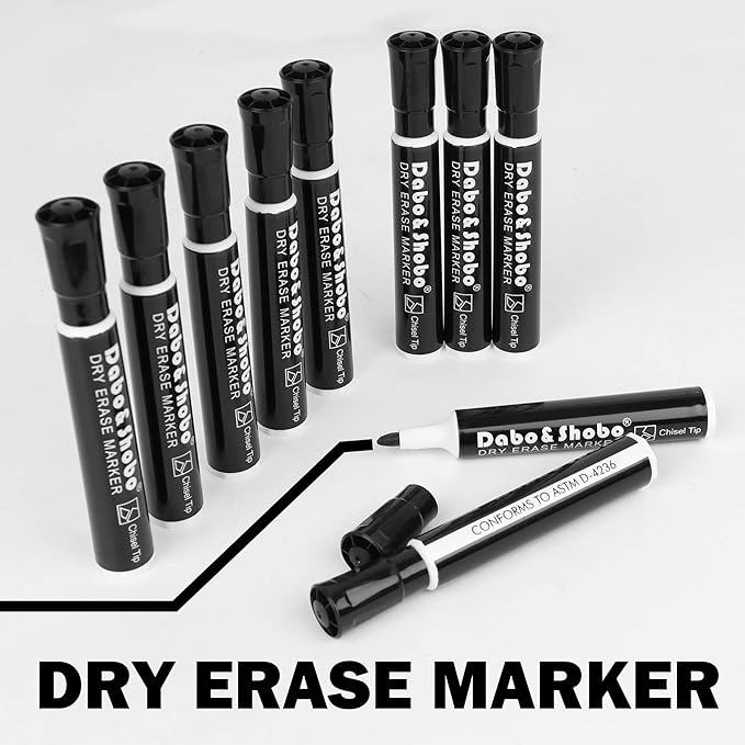 Dabo&Shobo Dry Erase Markers, Bulk Pack Of 72 Count, Low Odor Ink, Chisel Tip, Black Whiteboard Markers Perfect For Writing on Whiteboard, Mirror, Glass Office