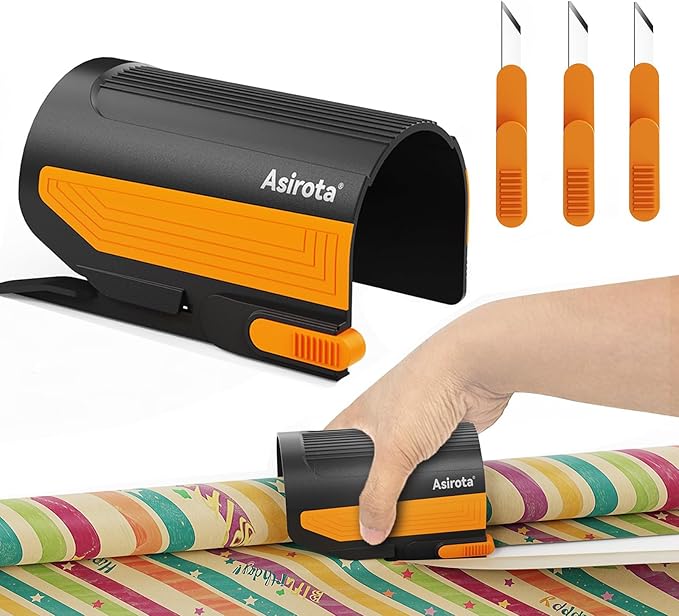 Wrapping Paper Cutter with 3 Replaceable Blades,Slider Wrap Cutter for Gift Wrapping Accessories,Gift Wrap Cutter Tool for Holiday Gift Wrapping, Paper Cutter for Birthday Christmas