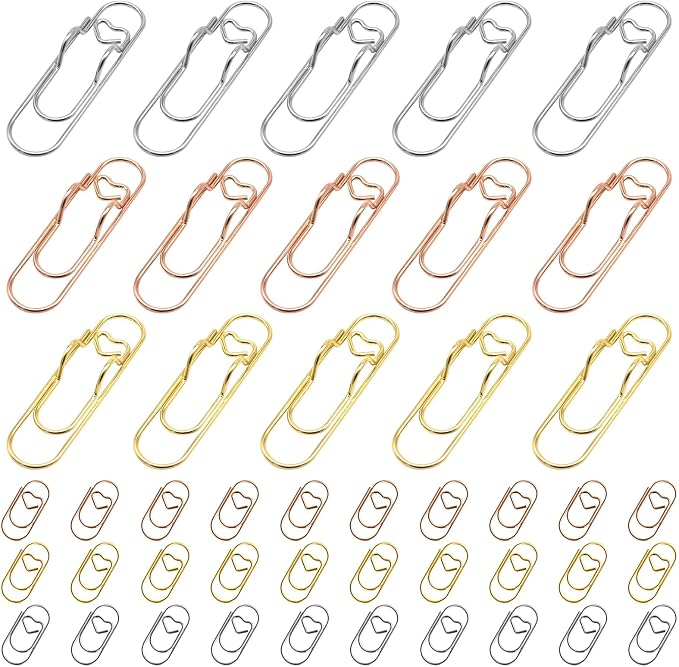 HINGTAI 15Pcs Metal Pen Holder Clip & 30Pcs Paper Clip Set for Notebook, Grip for Pens Under 0.5" Thick, Accessories for Office, Journal, and Desk Organization