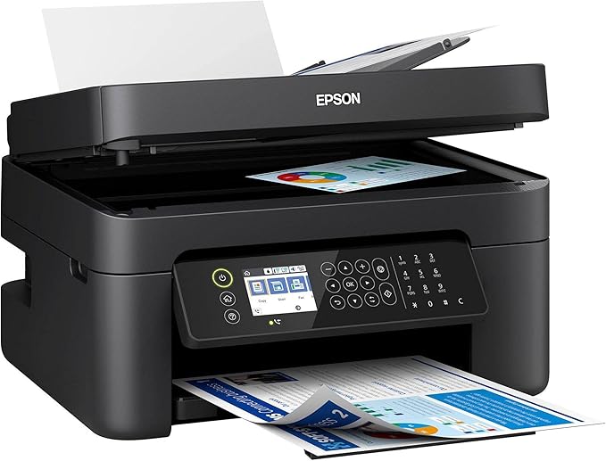 Epson Workforce WF-2850 All-in-One Wireless Color Inkjet Printer, Black - Print Scan Copy Fax - 10 ppm, 5760 x 1440 dpi, Auto 2-Sided Printing, 30-Sheet ADF, Voice-Activated, Vertluna Printer_Cable