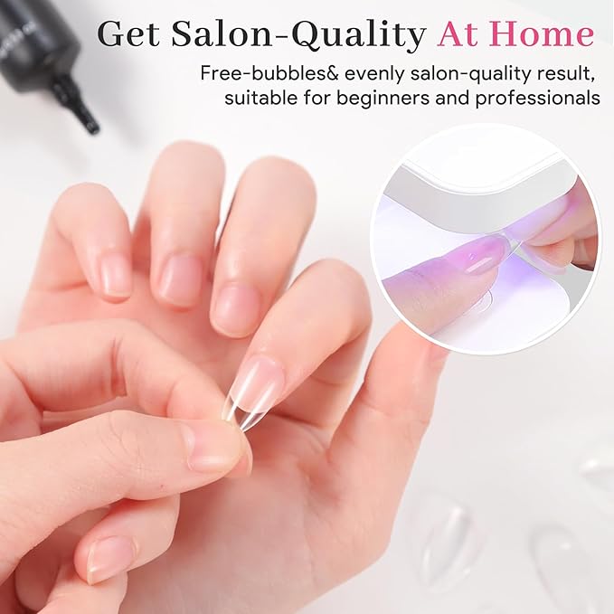 Nail Tips Gel Glue 15g - Lamp Curing Solid Nail Glue for False Acrylic Nails, Crystal Clear Long Lasting 28 Days No Yellowing Salon Quality DIY Home Beginner-friendly