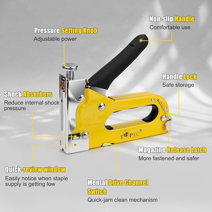 Upholstery Staple Gun, TOPEC 3 in 1 Heavy Duty Staple Guns/Home Use with 900 Staples - Manual Brad Nailer Power for Fixing, Material, Decoration, Carpentry, Furniture, Wood, DIY