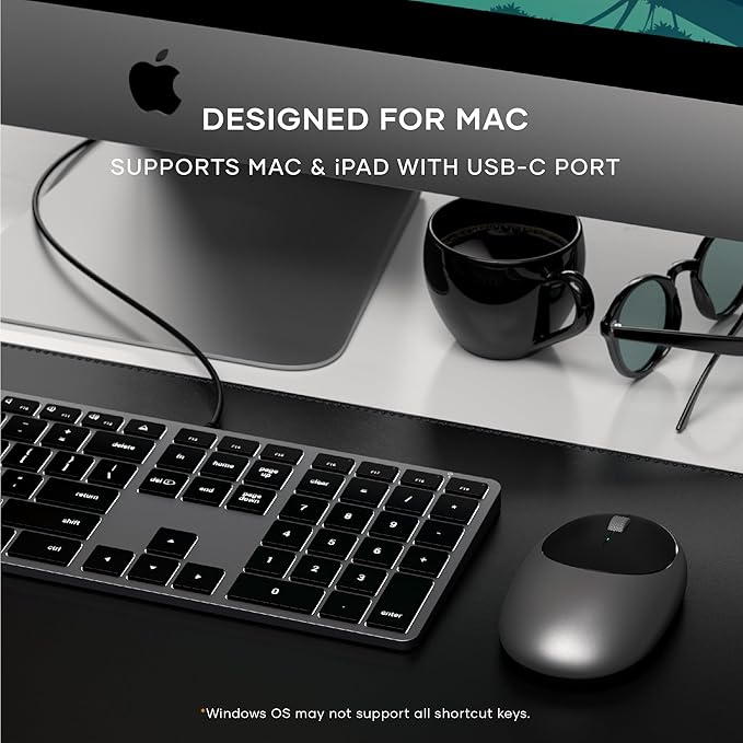 Satechi Slim W3 Wired Backlit Keyboard with Numeric Keypad, Illuminated Keys & USB C Connection, for MacBook Air/Pro M5/M4, iPad Air/Pro M5/M4/M3, iPad mini, Mac mini, iMac and More
