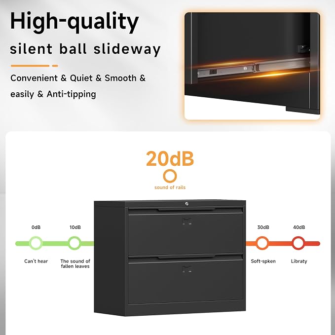 Bestoo 2 Drawer File Cabinet, Metal Lateral Filing Cabinet with Lock | Lockable Drawers, Large Storage Capacity, Heavy Duty Build, Smooth & Quiet Slides, Suitable for Letter/Legal/F4/A4 Size