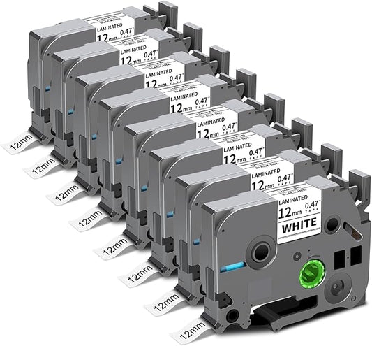8-Pack P Touch Label Tape 12mm 0.47 White Compatible for Brother TZe-231 TZe231 TZ-231 Label Tape Refills for Ptouch Label Maker Tape PT-H110 D220 D410 D210 D200 D400 PTD220, 0.47" x 26.2'(12mm x 8m)