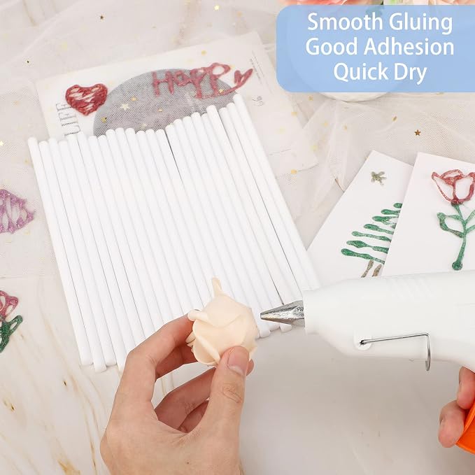 White Hot Glue Sticks, 24PCS Mini Size 0.27" Dia x 8" Long Hot Melt Glue Stick Colored, All Temperature Adhesive EVA Glue Sticks for Repairing Sealing Stamp DIY Art Craft Decoration
