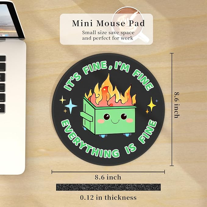 Hancynir 2Pcs Funny Mouse Pad, Dumpster on Fire Round Mousepad for Desk | Mouse Mat for Computer, Non-Slip Rubber Base, Office Desk Decor, Gifts for Work Coworker Teacher, 8.6 Inch, Stitched Edges