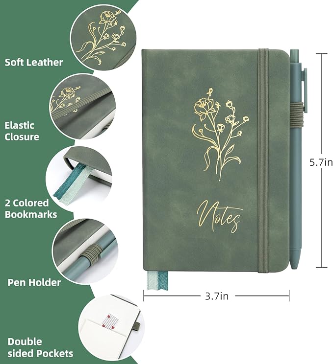 3 Pack Pocket Journaling Notebooks, A6 Small Notebook Total 360 Pages Journaling Notebooks For Note Taking Journals For Writing Mini Note Pads With Pen Holder 100 GSM Thick Paper(Green,Pink,Khaki)