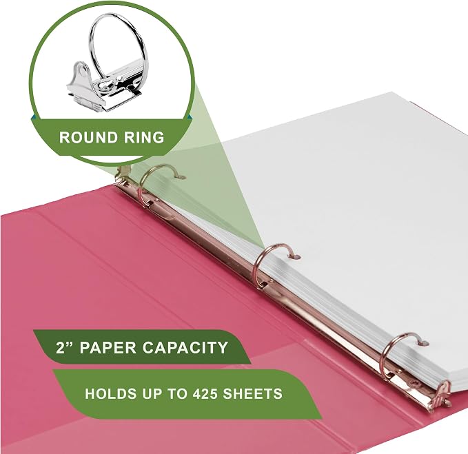 Samsill Plant-Based 2 Inch Durable Round Ring, View Binder, Eco-Friendly, USDA Certified Biobased, 2 Pack, Berry Pink