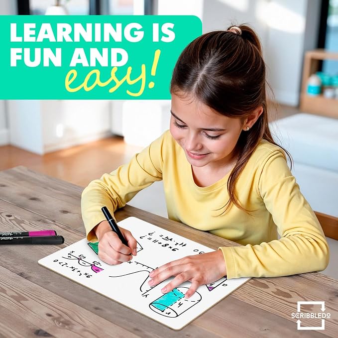 Scribbledo Small Dry Erase Board with Lines for Kids, 9x12 Double Sided | Ruled Whiteboard for Handwriting Practice, Classroom and Homeschool Supply, Portable, Easy to Clean, Robust