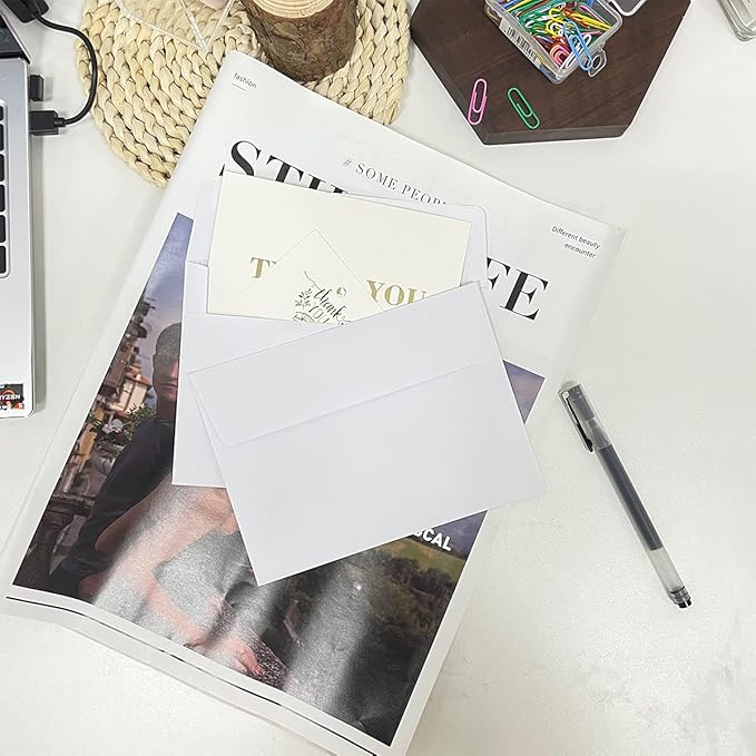 A6 Invitation envelopes（200 PCS 4.7x6.5 in） - windowless design 120GSM white paper envelopes with printabl quick self-seal for invitations, greeting cards, photos invoices
