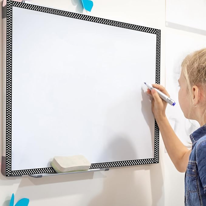Relaxweex 48 Pcs Black and White Polka Dots Magnetic Borders for Classroom Whiteboard Mini Polka Dots Straight Strips Trims for Back to School Classroom Office Decorations