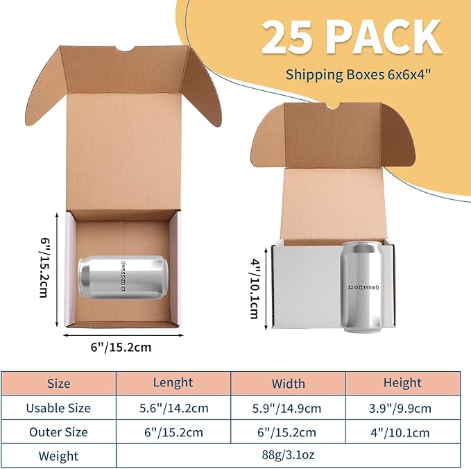 ZBEIVAN 6x6x4 White Shipping Boxes Set of 25, Corrugated Cardboard Mailer Boxes for Packaging Small Business Mailing Gifts