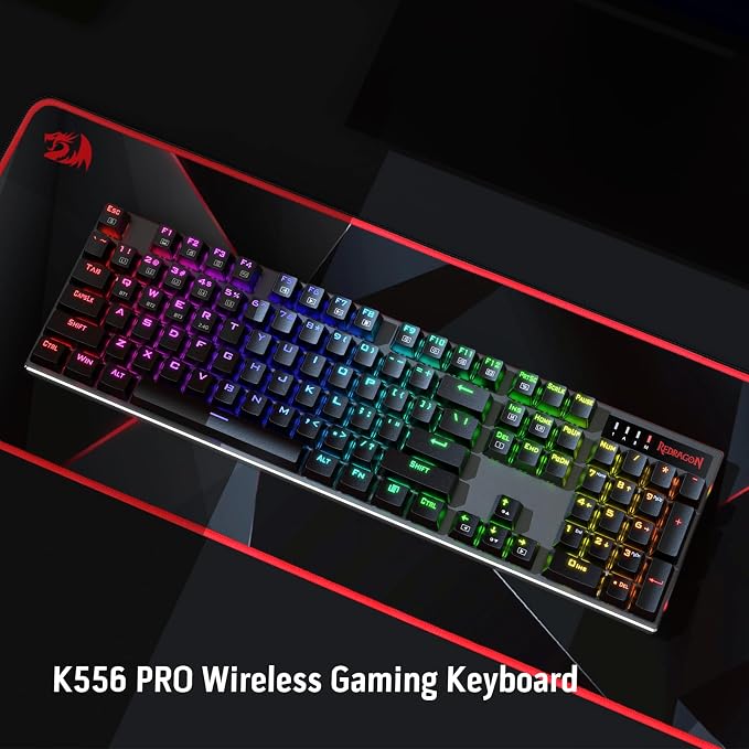 Redragon K556 PRO Wireless RGB Mechanical Gaming Keyboard, 104-Key Aluminum | 0 Delay Tri-Mode BT/2.4GHz/USB-C for More Devices, Rock-Solid Stability, AM-PM Using Durability, Quiet Linear Red Switch