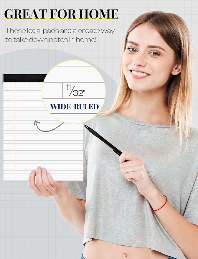 12 Pack Note Pads 8.5 x 11, White Legal Pads 8.5 x 11 Wide Ruled Lined | Writing Pads Legal Notepads Legal Ruled Lined Paper Pads 8.5 x 11 Inch 30 Sheets Per Writing Pad for School, Office, Home