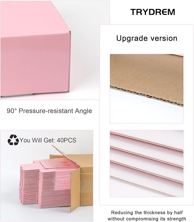 Shipping Boxes 40 Pack 10x8x2 Inch, Pink Mailer Packaging Box, Corrugated Cardboard Boxes for Gift Small Business Literature