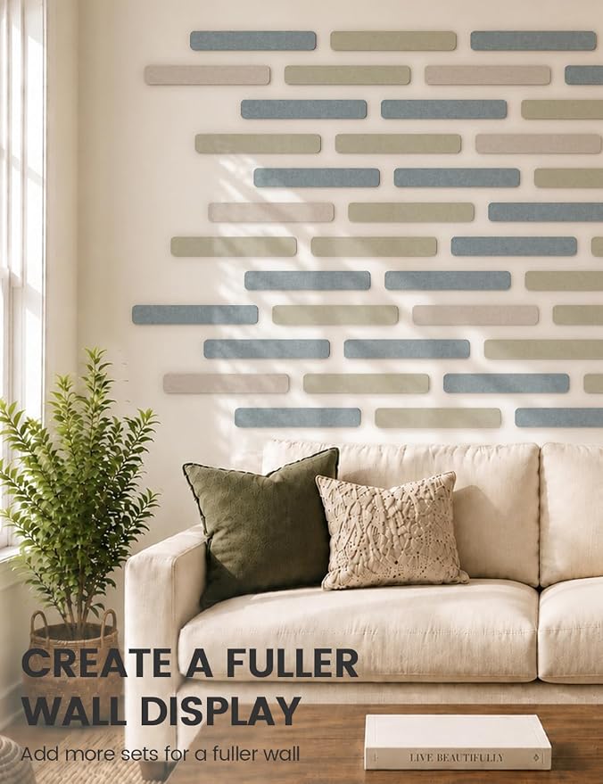 Fluxynara 13" x 2" Felt Wall Panels, Dusty Blue | 5-Pack Includes 35 Push Pins and Adhesive Tabs for Photos, Notes and Decor in Bedroom Doors, Home Office or Studios
