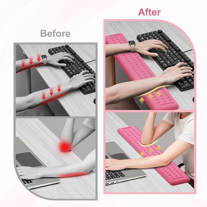Leolee L-Shaped Desk Long Wrist Rest Elbow 60CM, Pink Arm Rest for Desk | Memory Foam, Non-Slip Base, Ergonomic Desk Edge Cushion, Wrist Support for Computer Keyboard, Typing, Office, Home