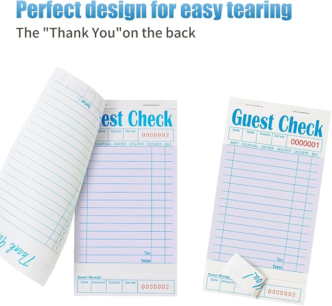 ZPARIK 20 Pack/1000 Tickets Guest Checks Books for Servers, Purple | 50 Sheets Per Pack, Total 1000 Total Tickets; Durable Server Notepads for Cafes, Diners & Restaurant Staff