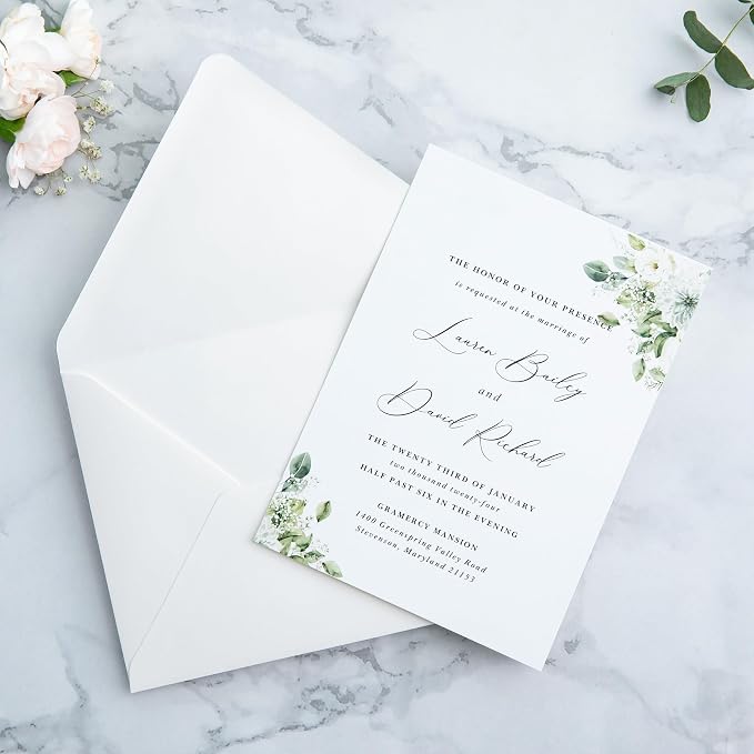 PONATIA 50PCS A7 Euro Flap Envelopes, 5.25 x 7.25'' Liner Envelope For 5x7'' Weddings Invitation Cards, Christmas Gift Cards, Acrylic Invitations, Photos (Ivory (No Liner))
