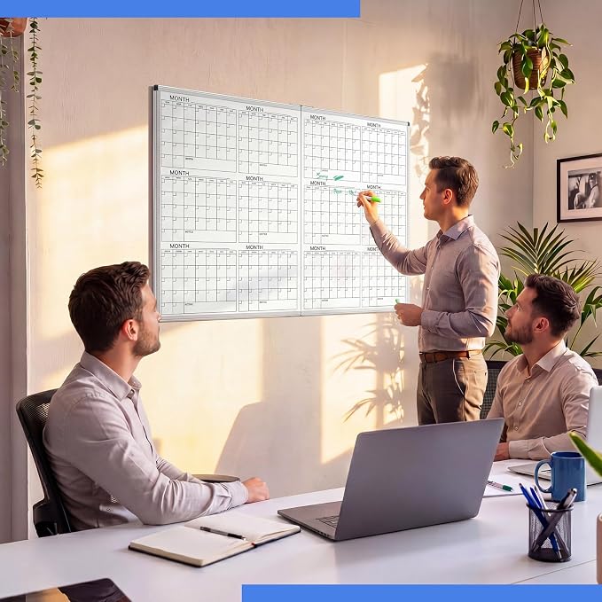 Large 48" x 36" Magnetic 12 Month Dry Erase Calendar White Board Foldable Whiteboard Calendar for Wall Mounted 2 in 1 Double Side Whiteboard with Dry Erase Board for Wall Office Home