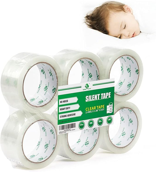 BOMEI PACK No Noise Silent Packing Tape 6 Rolls 1.88" x 55 Yards, Industrial Heavy Duty Packaging Tape for Packing Shipping Moving and Storage