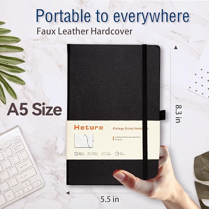 Hardcover Notebooks, A5 Lined Journals Notebook for Writing 160 Pages, 8.2 x 5.5 inch, Classic Ruled Notebooks for College/Work/Travel (Lined-1 Pack, Black)
