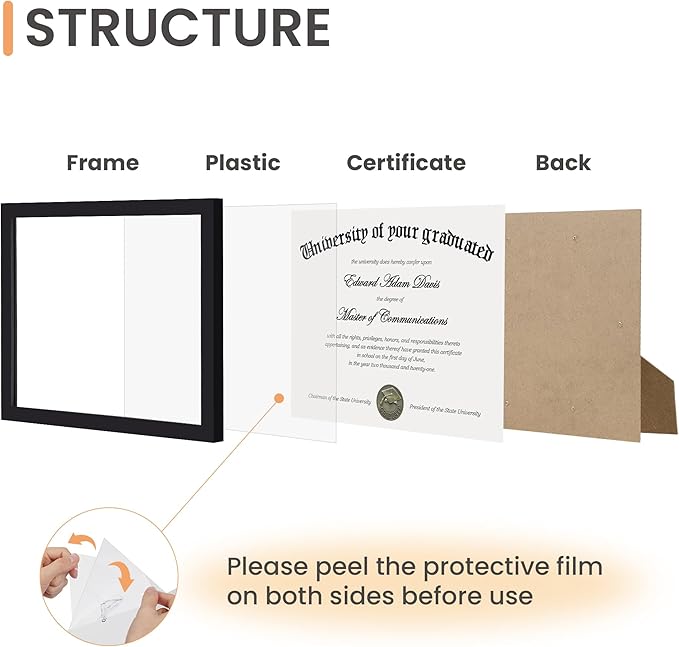 upsimples Certificate Frame with Clear Plexiglass, 8.5 by 11 Picture Diploma Document Degree Frame for Wall and Tabletop, Black, 3 Pack
