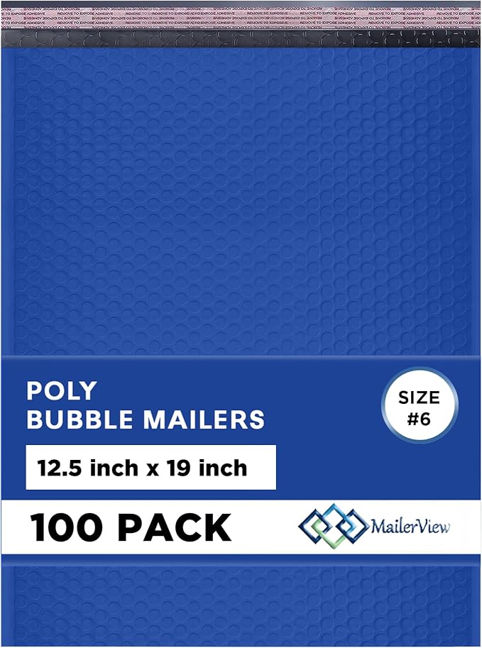 Royal Blue Bubble Mailers 12.5x19.5 Poly Padded Envelopes #6 100 Pack | Holds Clothing & Bulk Items, Self-Seal Closure, Cushioned Protection, Water-Resistant Poly, Bulk Pack