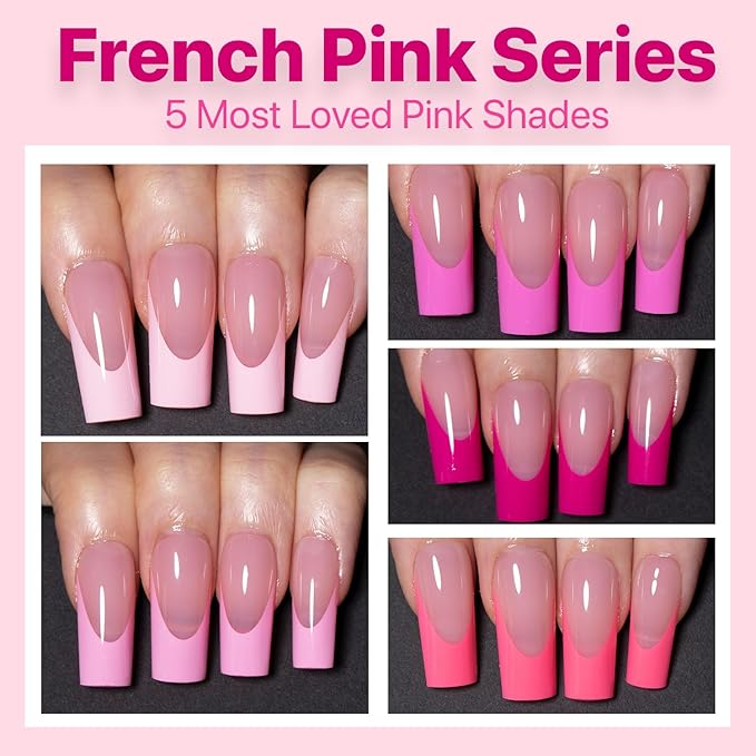 SXC Cosmetics French Tip Press On Nails 150 Pieces in 15 Sizes Ultra Fit with Pre-applied Tip Primer and Base Coat, No Need to File Fake Nails for Nail Art DIY X-Pro Tips (5PINK117-M Square)