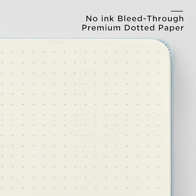 &And Per Se Dotted Journal Notebook, A5 Hardcover Leather Dotted Journal, 160 Pages 100gsm Thick Dot Grid Paper, 3 Sheets of Stickers Included - 5.7'' x 8'' (Cyan)