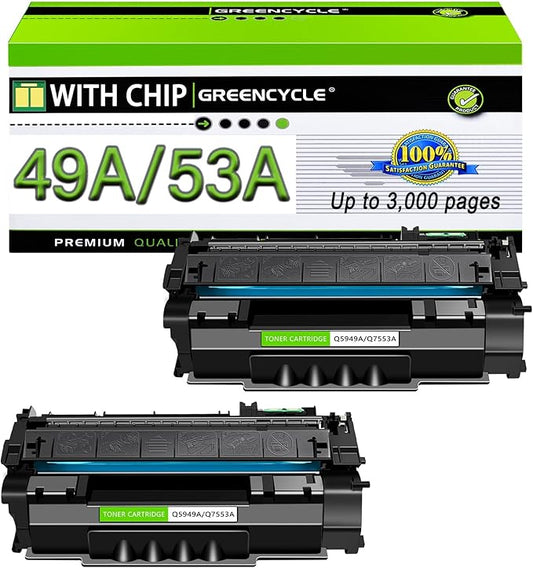 greencycle 49A Compatible 1320 Toner Cartridge Replacement for HP Q5949A 53A 49X 53X for HP LaserJet 1320n 3390 1160 1320tn 1320nw 3392 P2015 P2015dn P2014 M2727nf MFP Printer ( Black, 2-Pack )