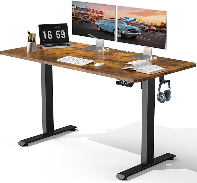 Veken 55" x 23.6" Super Large Standing Desk, Conference Room Tables, Brown | Height Adjustable Electric Computer Desk, Sit to Stand Up, Modern Workstation for Home Office, Writing, Gaming Study