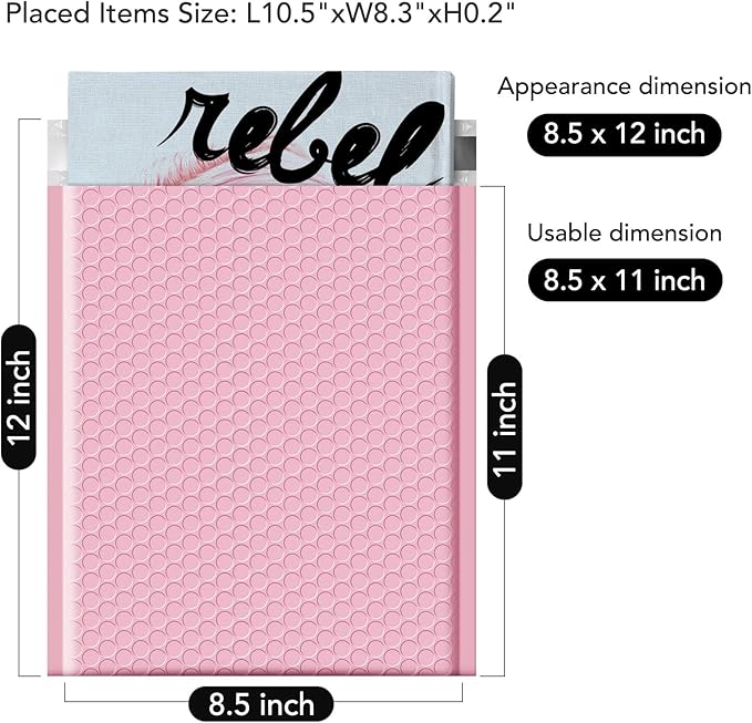Fuxury Bubble Mailer 8.5x12,Light Pink#2 Poly Bubble Mailers,Self Seal Padded Envelopes,Waterproof Mailing Envelopes,Cushioning Packaging Bags for Books,Clothes, Makeup Supplies 25 Pack