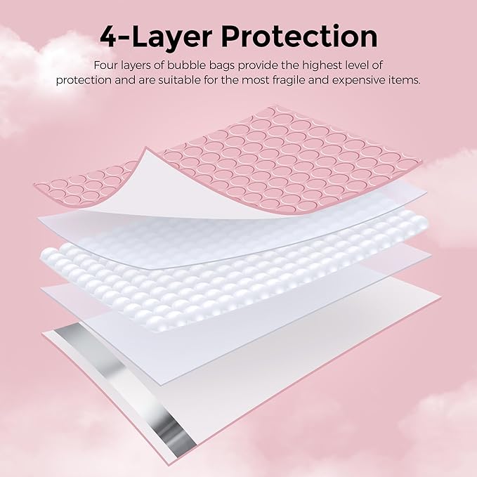 Metronic 500PC Bubble Mailers 8.5X12 Inch Light Pink Waterproof Padded Envelopes Usable Size 8.5x11 Self-Seal Cushioning Bubble Envelopes for Shipping,Jewelry Makeup Supplies, Packaging Bulk