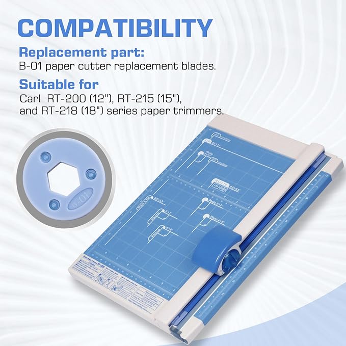 B-01 Rotary Paper Cutter Blades for Carl RT-200, RT-215, RT-218, PRT-100 & CC-10 Rotary Paper Trimmers, Precision-Engineered Professional Straight Cutting Replacement Blade