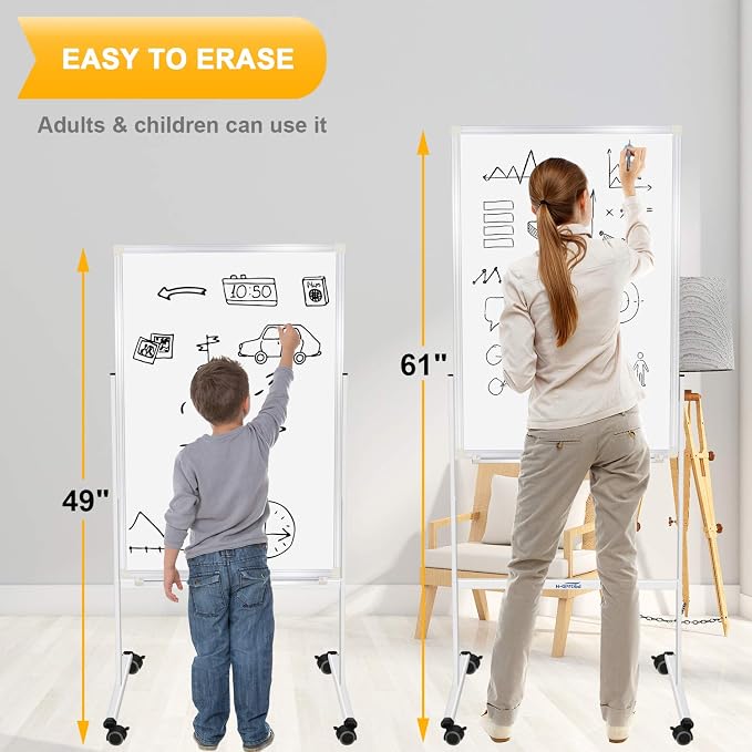 24"x36" Dry Erase Board with Stand - Adjustable Height Double Side Mobile Magnetic Rolling Whiteboard on Wheels for Home, Office & School