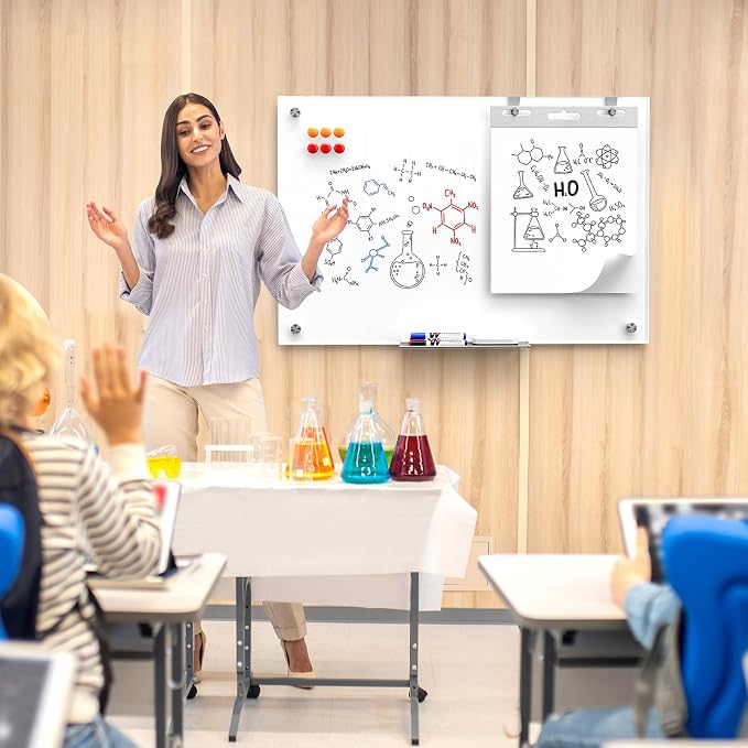 MaxGear 36" x 24" Glass Whiteboard Wall Mounted for Office Home Classroom | Magnetic Glass Dry Erase Board, Tempered Glass, Steel Backed, Non-Porous Surface, Frameless Design, Hardware Included