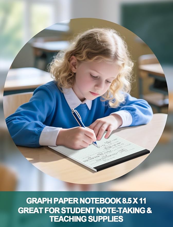 Graph Paper Pads 8.5 x 11, 4x4 Graph Ruled, 3 Pack 1/4 Graph Paper Notebooks, Grid Paper Pad Notebook 8-1/2" x 11" Graphing Paper, Perforated Quadrille Pad, 70GSM White Graft Paper Pads, 30 Sheets/Pad