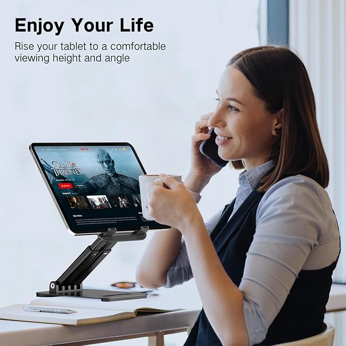 Tablet Stand for iPad Holder, Adjustable Tablet Holder for Desk, Foldable Portable Monitor Stand Compatible with 4-16" Tablets Such as Kindle, Switch, iPad Pro/Air/Mini