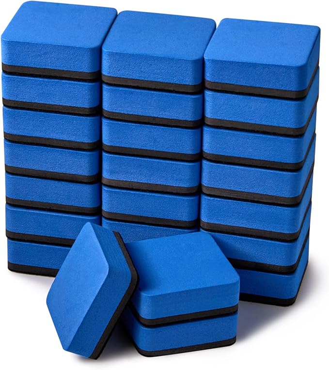 Favide 24 Pack Magnetic Whiteboard Dry Erase Erasers Chalkboard Cleansers for Classroom, Home and Office (Square, Blue)