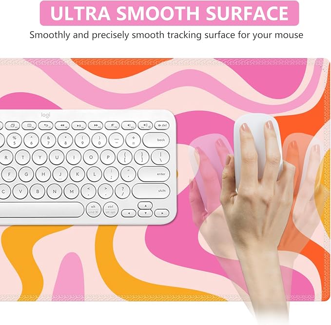 iCasso Large Mouse Pad (35.4x15.7 in), Keyboard Mouse Mat Desk Pad for Work | Desk Mat Gaming Mousepad with Stitched Edges, Game, Office, Home-Pink Topographic