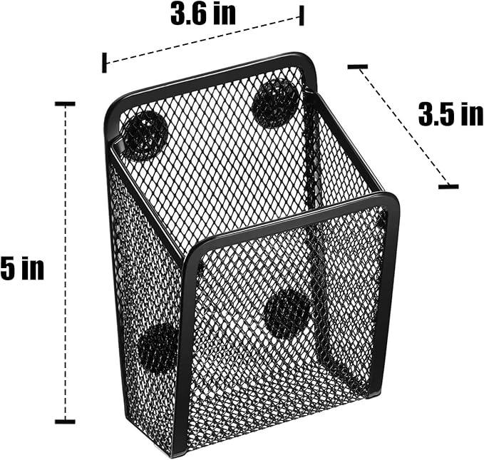 Magnetic Pencil Holder Whiteboard Pen Holder Locker Accessories (1-Slot*2) | Locker Organizer, Desk Organizer, Teacher Supplies, Mesh Basket, Strong Magnets, Black, For Fridge School Office Home