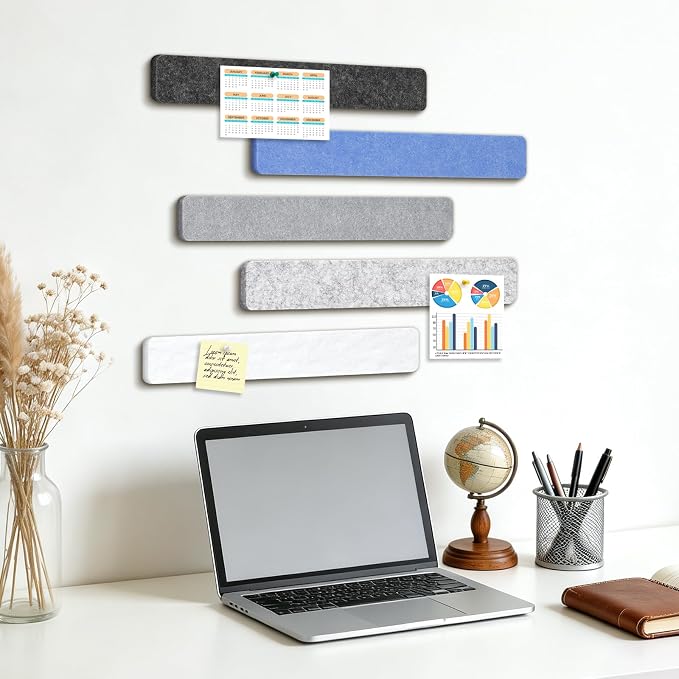 DOLLAR BOSS 10-Pack 13"x2" Felt Board Strips, Cool Gradient Mix | Small Cork Board for Walls, Alternative Bulletin Pin Board, Bar Strip, For Office Home Door Fridge, Includes 40 Pins