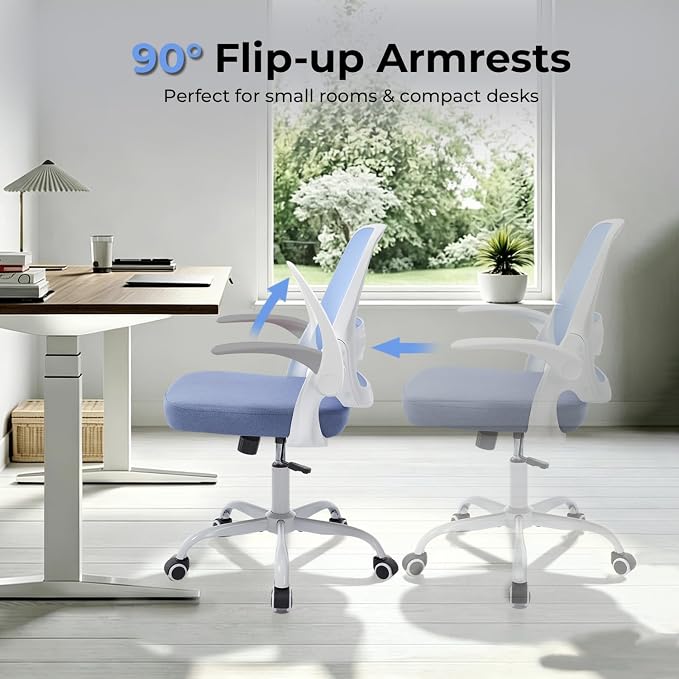 amseatec Mesh Office Chair, Ergonomic Home Office Chair with Flip-Up Arms | Breathable Mesh Back & 3" cushion. BIFMA Certified. 90-110° Rocking. Supports 300 lbs.