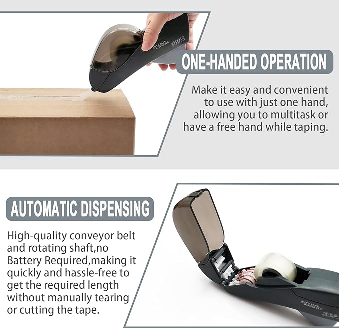 Automatic Tape Dispenser for Wrapping Gifts, Handheld Packaging Tape Dispenser Gun with Cutter, Dispensers for Adhesive Tapes-Grey